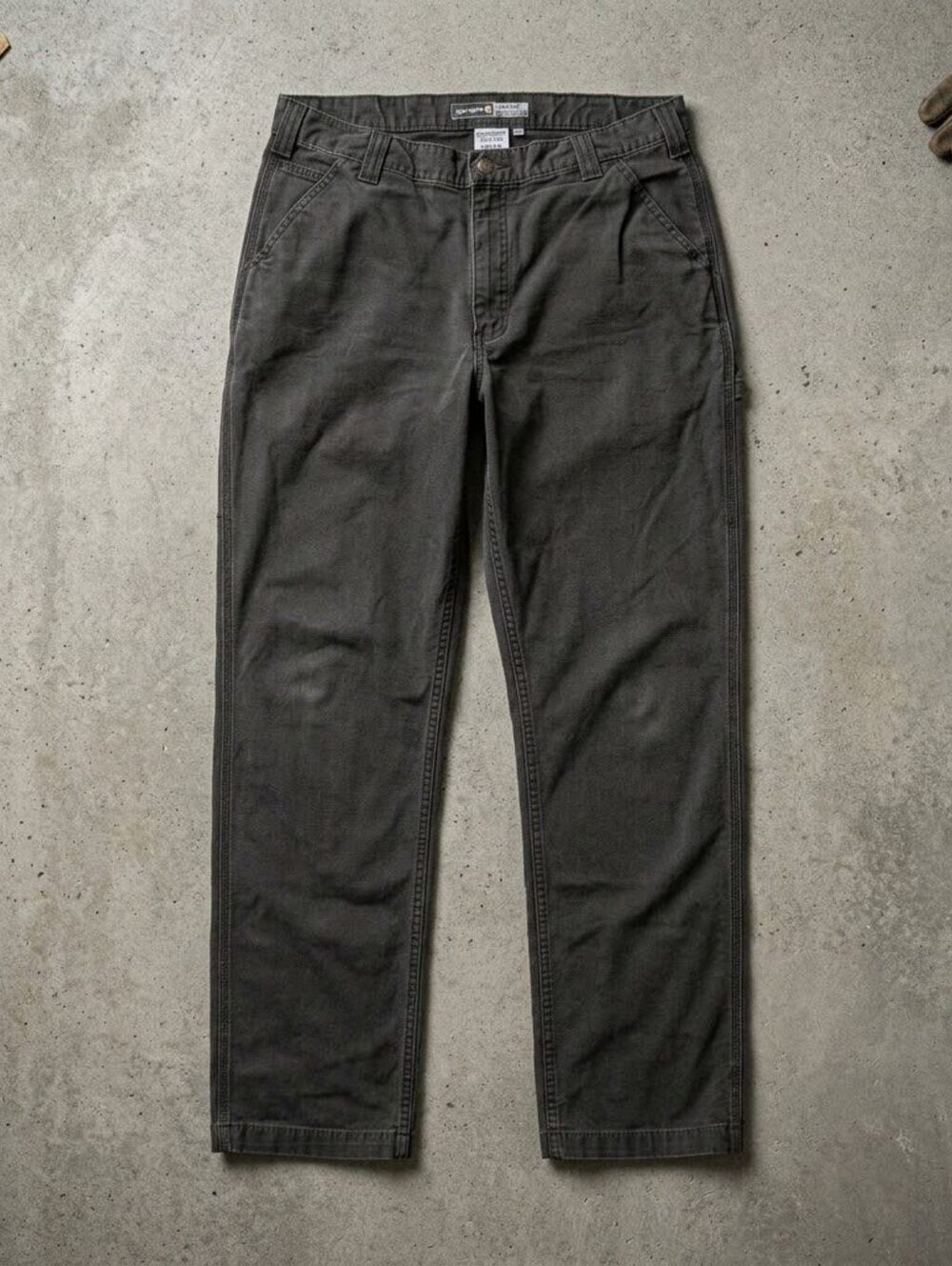 Carhartt Mens 36x34 Relaxed Fit Faded Grey Stretch Canvas Work Pants Distressed
